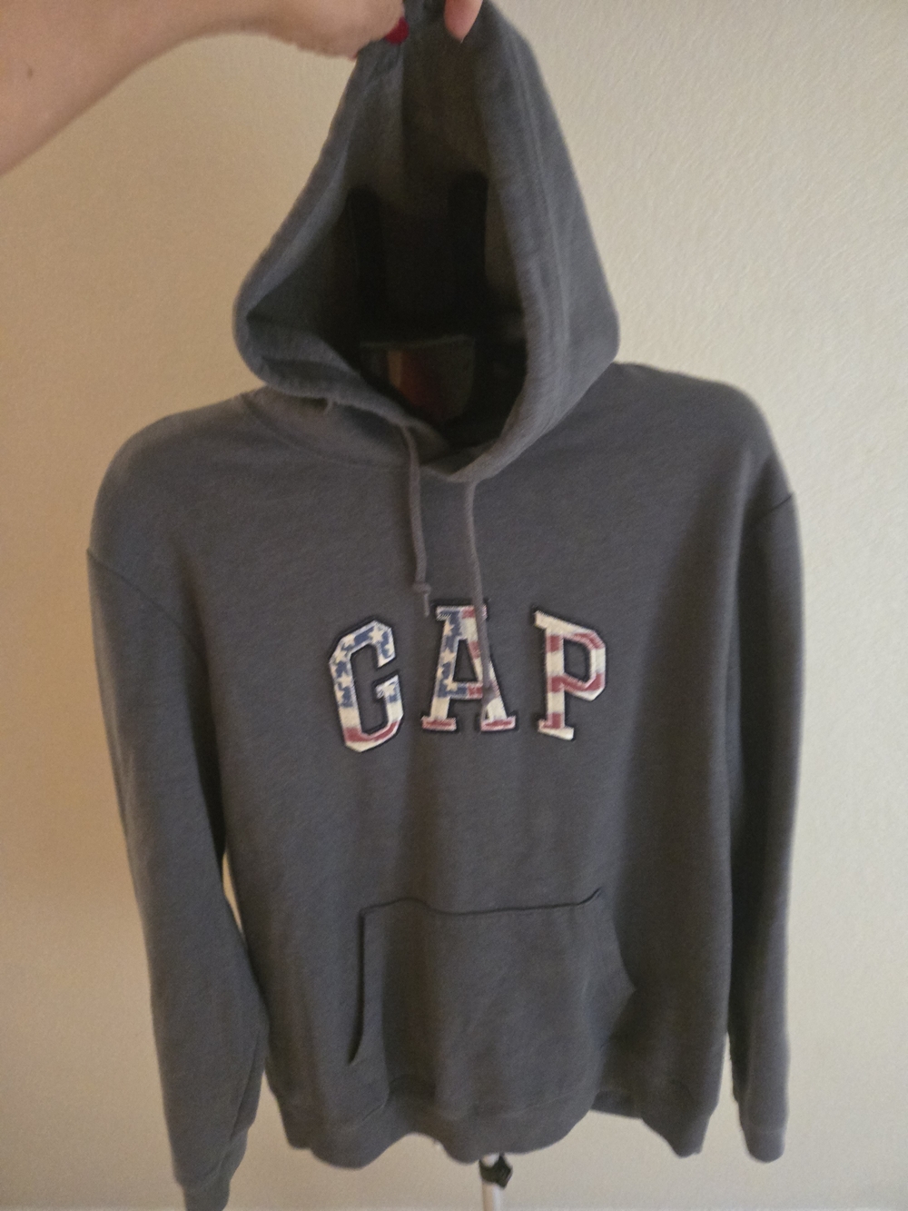 GAP Men's Gray Pullover Hoodie with Flag Appliqué